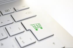  White keyboard with green shopping trolley button