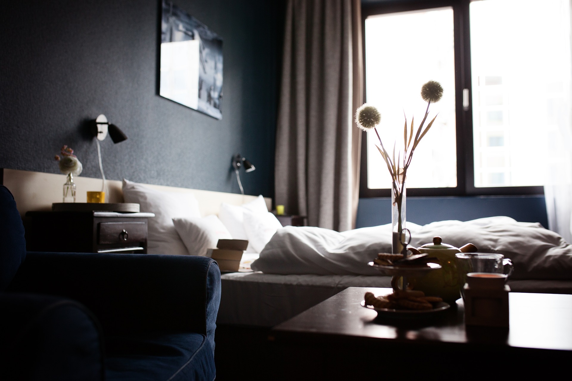 Image of a bed in a hotel room.